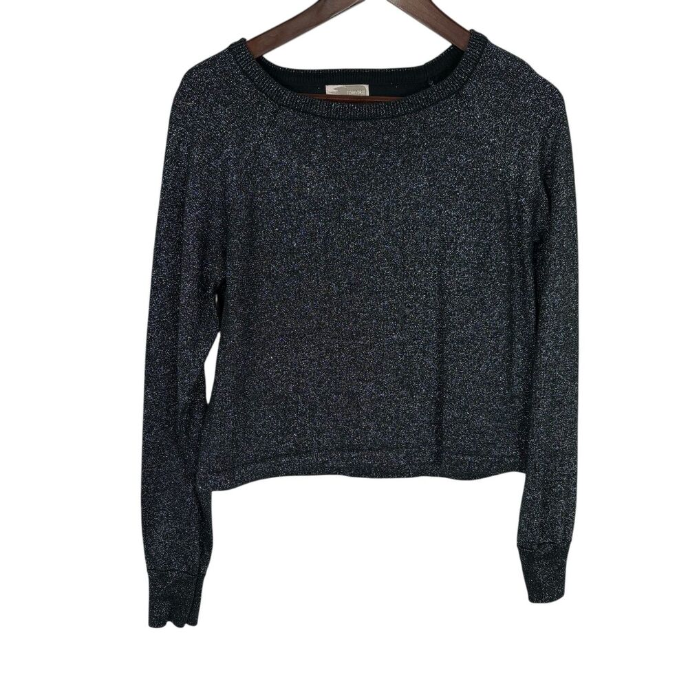 Forever 21 Silver Metallic Black Crew Neck Sweater Women's Small